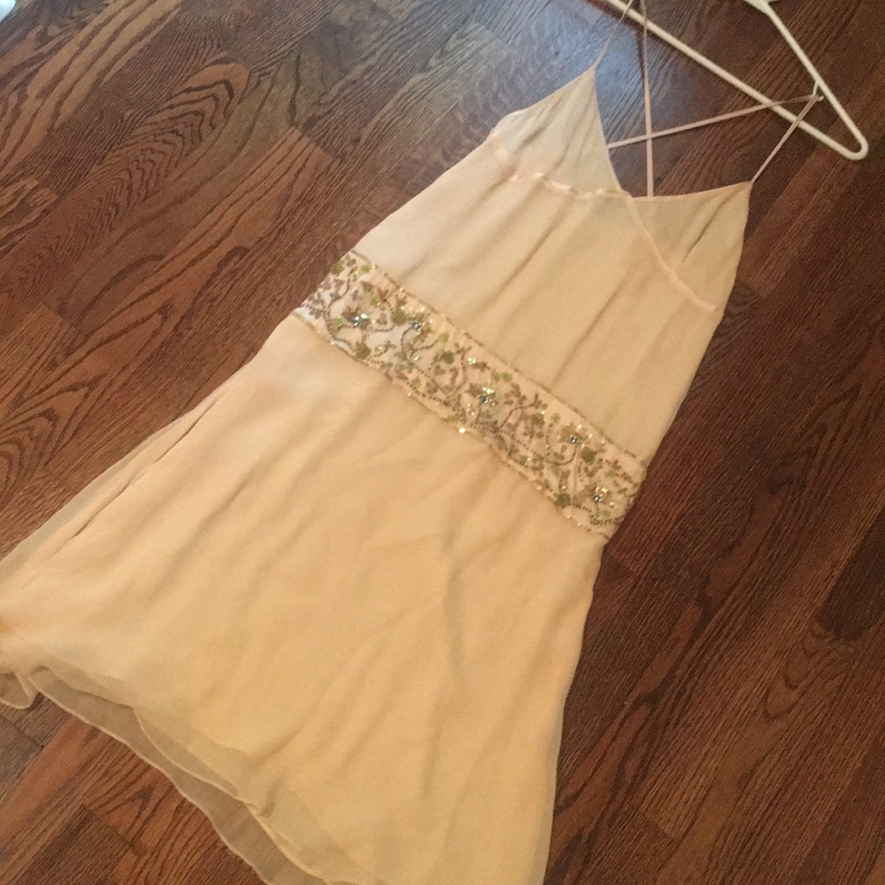 Alex Gaines 100% Silk Peach dress w beading